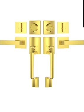 Gold Finish Door Handle and Deadbolt Set - Modern Home Hardware